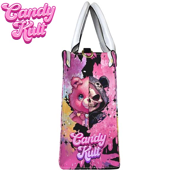 Split Personality Bear Fright Candy White PU Leather Crossbody Handbag
