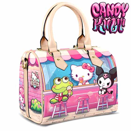 Kitty Ice Cream Shop Kawaii Candy Beige Boston Crossbody Handbag - Candy Kult - Candy Cult - Cult Candy - Cake High Heels - [product_vendor}