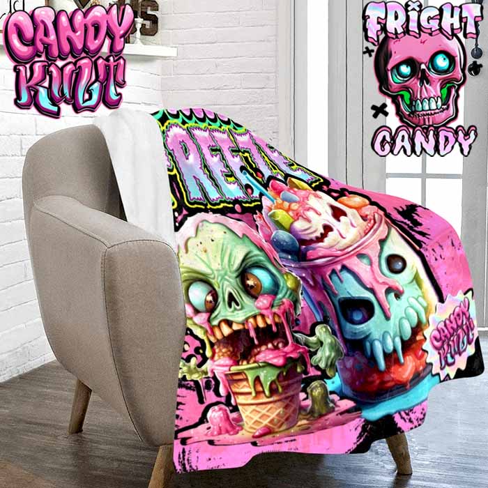 Brain Freeze Fright Candy Micro Fleece Blanket - Candy Kult - Candy Cult - Candy Kult Land - Wishbone - Boo Kitty - Panku - Frosti - Toxic Kitten - Hex-Heart - Cult Candy - Cake High Heels - [product_vendor}