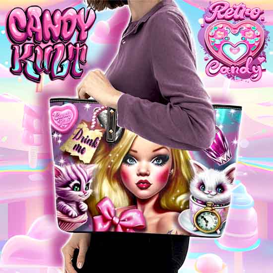 Alice In Retroland Retro Candy Large Tote Bag - Candy Kult - Candy Cult - Candy Kult Land - Wishbone - Boo Kitty - Panku - Frosti - Toxic Kitten - Hex-Heart - Cult Candy - Cake High Heels - [product_vendor}