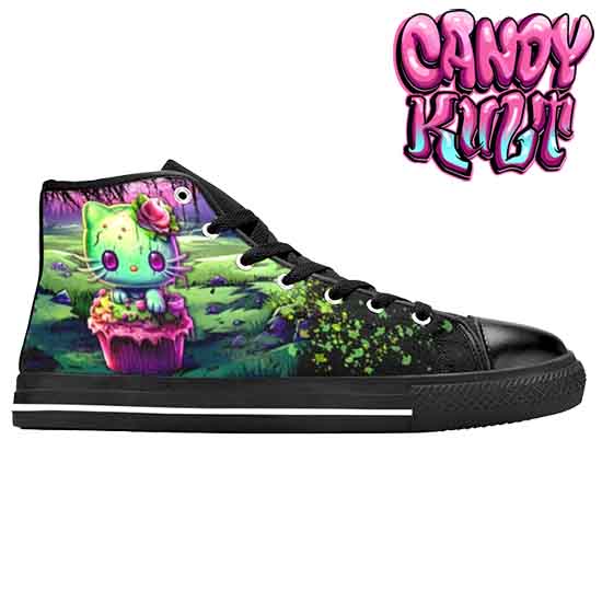 Zombie Kitty Fright Candy Men’s High Top Canvas Shoes - Candy Kult - Candy Cult - Candy Kult Land - Wishbone - Boo Kitty - Panku - Frosti - Toxic Kitten - Hex-Heart - Cult Candy - Cake High Heels - [product_vendor}