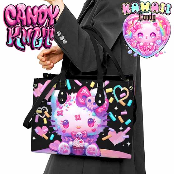 Pastel Purrfection Black Kawaii Candy PU Leather Crossbody Handbag - Candy Kult - Candy Cult - Cult Candy - Cake High Heels - [product_vendor}