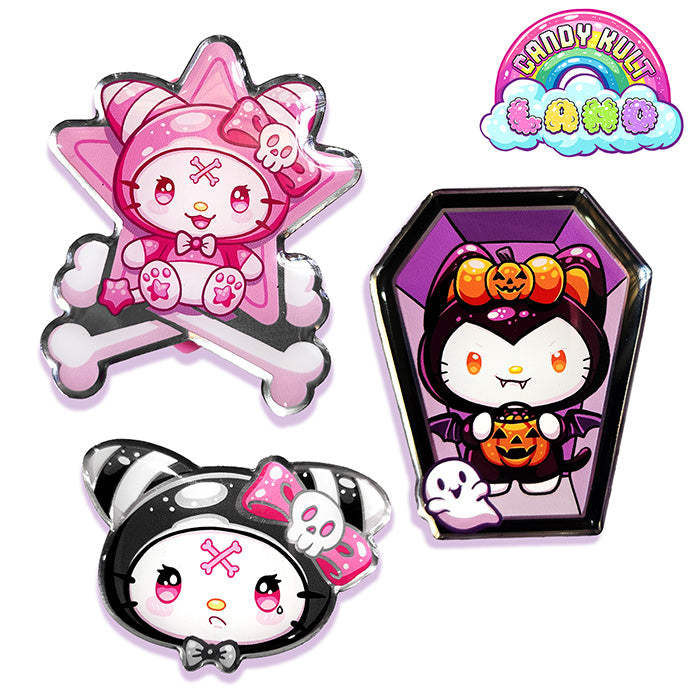 Candy Kult Collector Pin Set - Character Trio Bundle - Candy Kult - Candy Cult - Candy Kult Land - Wishbone - Boo Kitty - Panku - Frosti - Toxic Kitten - Hex-Heart - Cult Candy - Cake High Heels - [product_vendor}