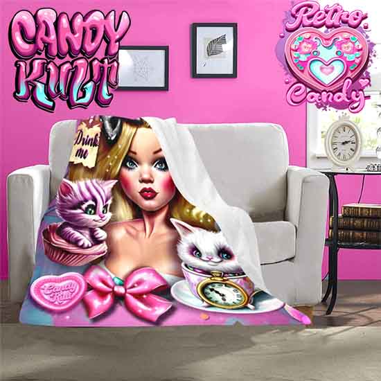 Alice In Retroland Retro Candy Micro Fleece Blanket - Candy Kult - Candy Cult - Candy Kult Land - Wishbone - Boo Kitty - Panku - Frosti - Toxic Kitten - Hex-Heart - Cult Candy - Cake High Heels - [product_vendor}
