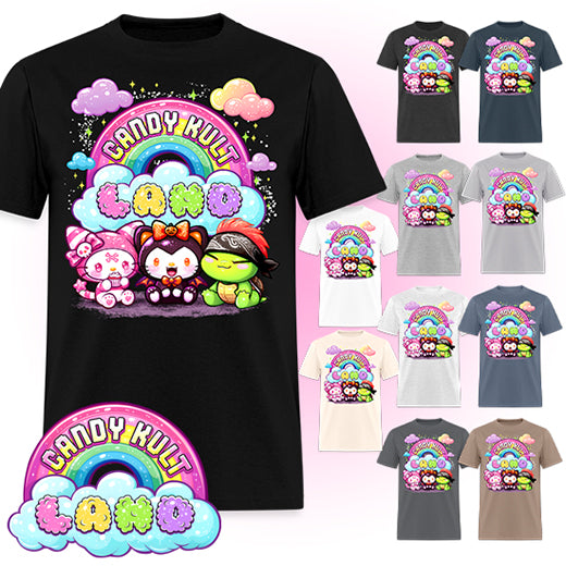 Wishbone Boo & Panku Candy Kult Land Logo Men's / Unisex Classic T-Shirt - Candy Kult - Candy Cult - Candy Kult Land - Wishbone - Boo Kitty - Panku - Frosti - Toxic Kitten - Hex-Heart - Cult Candy - Cake High Heels - [product_vendor}