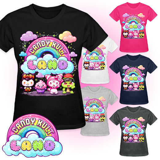 Wishbone Frosti Boo & Panku Candy ult Land Logo REGULAR FIT Ladies T-Shirt - Candy Kult - Candy Cult - Candy Kult Land - Wishbone - Boo Kitty - Panku - Frosti - Toxic Kitten - Hex-Heart - Cult Candy - Cake High Heels - [product_vendor}