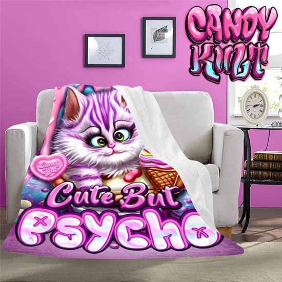 Cute But Psycho Cheshire Cat Candy Toons Micro Fleece Blanket - Candy Kult - Candy Cult - Candy Kult Land - Wishbone - Boo Kitty - Panku - Frosti - Toxic Kitten - Hex-Heart - Cult Candy - Cake High Heels - [product_vendor}