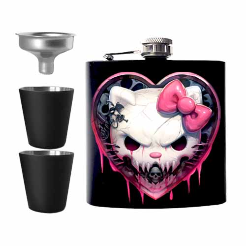 Hardcore Kitty Fright Candy Black Candy Kult Hip Flask Set - Candy Kult - Candy Cult - Cult Candy - Cake High Heels - [product_vendor}