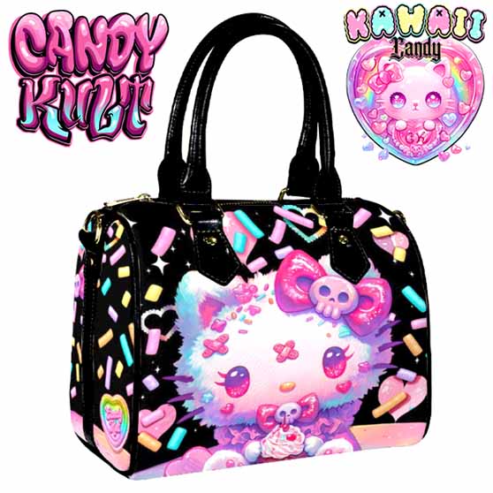 Pastel Purrfection Black Kawaii Candy Boston Crossbody Handbag - Candy Kult - Candy Cult - Cult Candy - Cake High Heels - [product_vendor}