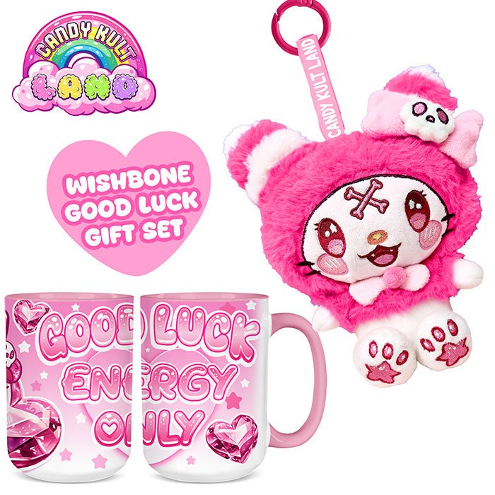 Wishbone Good Luck Gift Set ✦ Plush + Mug Bundle Candy Kult candy kult land ck land Wishbone Candy Cult - Candy Kult Land - Wishbone - Boo Kitty - Panku - Frosti - Toxic Kitten - Hex - Heart - Cult Candy - Ca