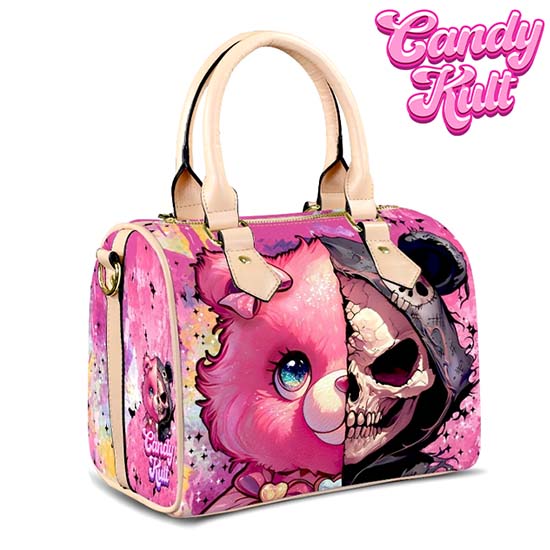 Split Personality Bear Fright Candy Beige Boston Crossbody Handbag