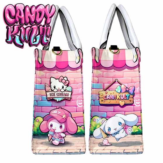 Kitty Ice Cream Shop Kawaii Candy White PU Leather Crossbody Handbag - Candy Kult - Candy Cult - Cult Candy - Cake High Heels - [product_vendor}