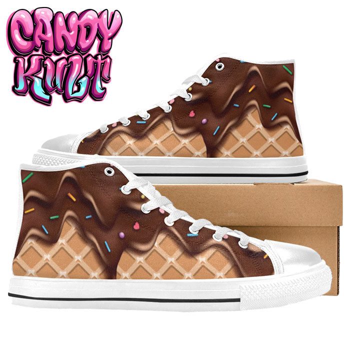 Sprinkles Please Chocolate Men’s High Top Canvas Shoes - Candy Kult - Candy Cult - Candy Kult Land - Wishbone - Boo Kitty - Panku - Frosti - Toxic Kitten - Hex-Heart - Cult Candy - Cake High Heels - [product_vendor}