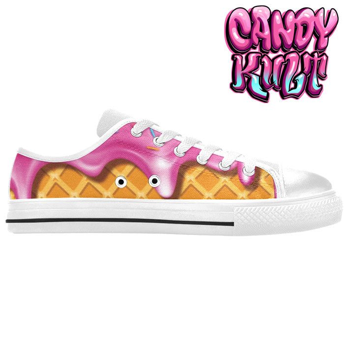 Strawberry Ice Cream White Men's Low Canvas Shoes - Candy Kult - Candy Cult - Candy Kult Land - Wishbone - Boo Kitty - Panku - Frosti - Toxic Kitten - Hex-Heart - Cult Candy - Cake High Heels - [product_vendor}