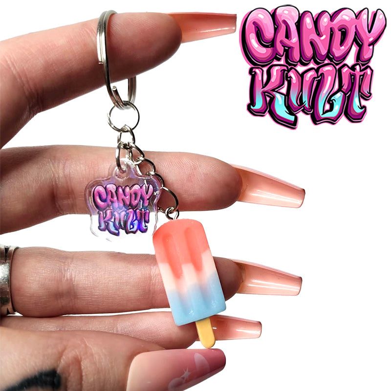 Blue & Red Raspberry Ice block Candy Kult Key Chain Candy Kult key chain key ring keychain Candy Cult - Candy Kult Land - Wishbone - Boo Kitty - Panku - Frosti - Toxic Kitten - Hex - Heart - Cult Candy - Ca