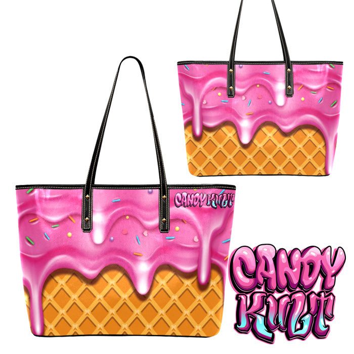 Strawberry Ice Cream Candy Kult Large Tote Bag - Candy Kult - Candy Cult - Candy Kult Land - Wishbone - Boo Kitty - Panku - Frosti - Toxic Kitten - Hex-Heart - Cult Candy - Cake High Heels - [product_vendor}