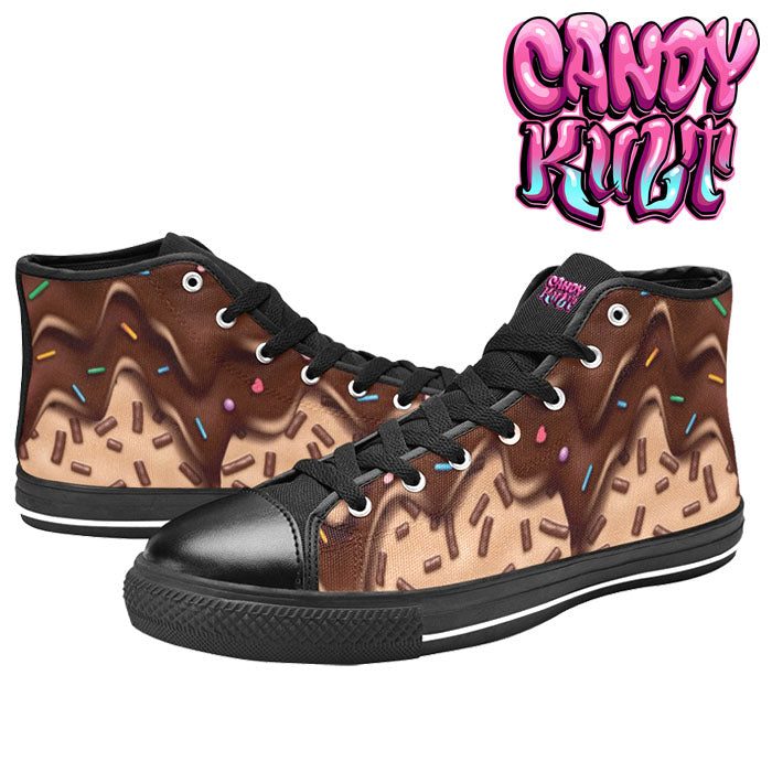 Sprinkles Please Chocolate Men’s High Top Canvas Shoes - Candy Kult - Candy Cult - Candy Kult Land - Wishbone - Boo Kitty - Panku - Frosti - Toxic Kitten - Hex-Heart - Cult Candy - Cake High Heels - [product_vendor}