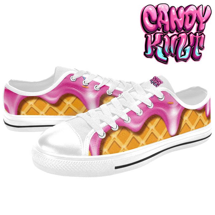 Strawberry Ice Cream White Women's Low Canvas Shoes - Candy Kult - Candy Cult - Candy Kult Land - Wishbone - Boo Kitty - Panku - Frosti - Toxic Kitten - Hex-Heart - Cult Candy - Cake High Heels - [product_vendor}