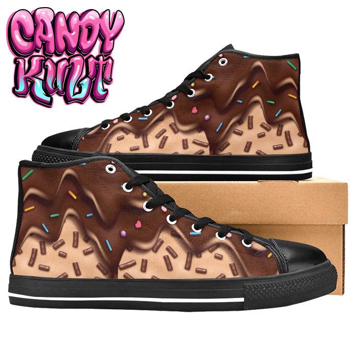 Sprinkles Please Chocolate Men’s High Top Canvas Shoes - Candy Kult - Candy Cult - Candy Kult Land - Wishbone - Boo Kitty - Panku - Frosti - Toxic Kitten - Hex-Heart - Cult Candy - Cake High Heels - [product_vendor}