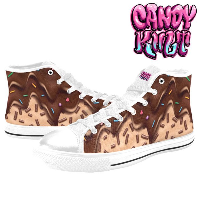 Sprinkles Please Chocolate White Women's High Top Canvas Shoes - Candy Kult - Candy Cult - Candy Kult Land - Wishbone - Boo Kitty - Panku - Frosti - Toxic Kitten - Hex-Heart - Cult Candy - Cake High Heels - [product_vendor}