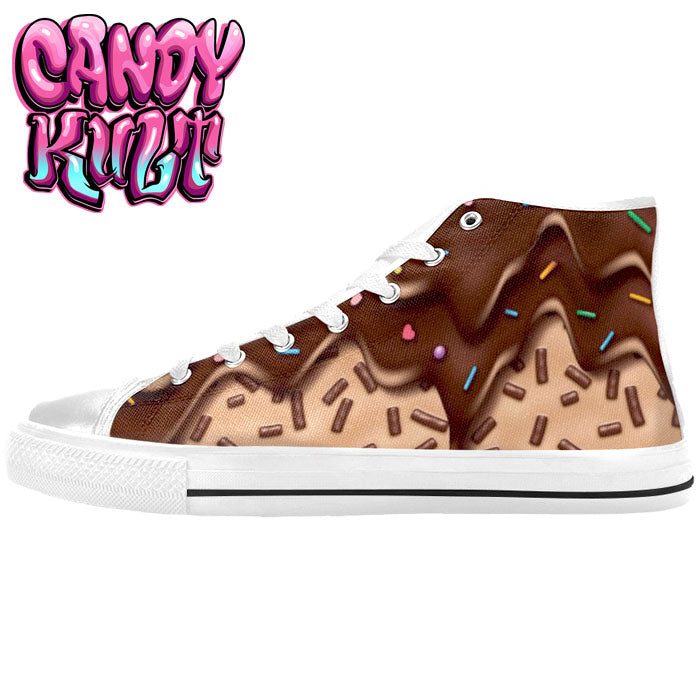 Sprinkles Please Chocolate White Men’s High Top Canvas Shoes - Candy Kult - Candy Cult - Candy Kult Land - Wishbone - Boo Kitty - Panku - Frosti - Toxic Kitten - Hex-Heart - Cult Candy - Cake High Heels - [product_vendor}