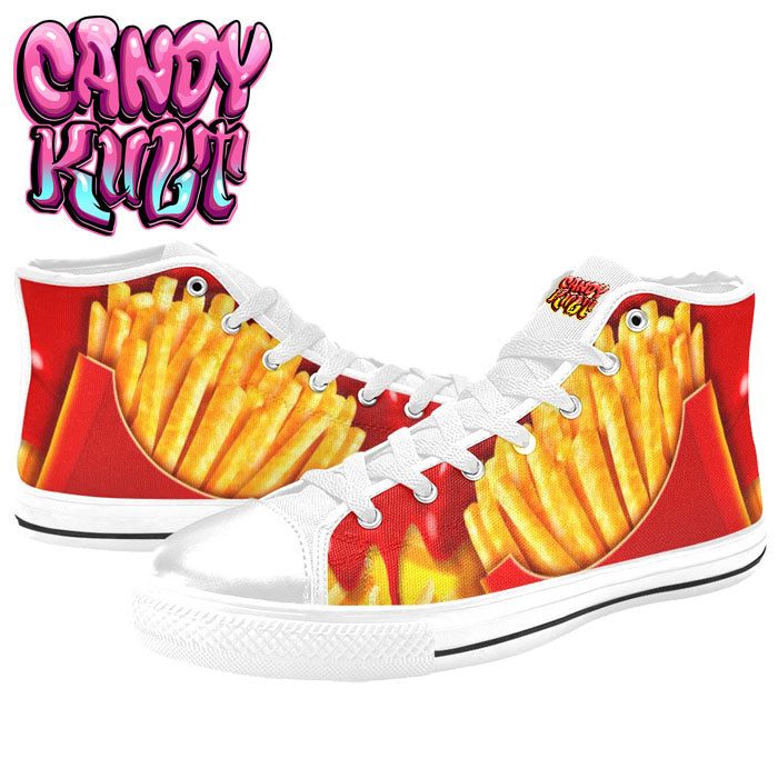 Want Fries With That? White Men’s High Top Canvas Shoes - Candy Kult - Candy Cult - Candy Kult Land - Wishbone - Boo Kitty - Panku - Frosti - Toxic Kitten - Hex-Heart - Cult Candy - Cake High Heels - [product_vendor}