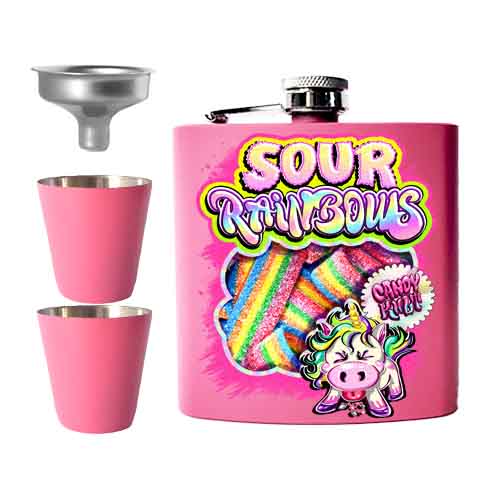 Unicorn Sour Rainbows Pink Candy Kult Hip Flask Set - Candy Kult - Candy Cult - Candy Kult Land - Wishbone - Boo Kitty - Panku - Frosti - Toxic Kitten - Hex-Heart - Cult Candy - Cake High Heels - [product_vendor}