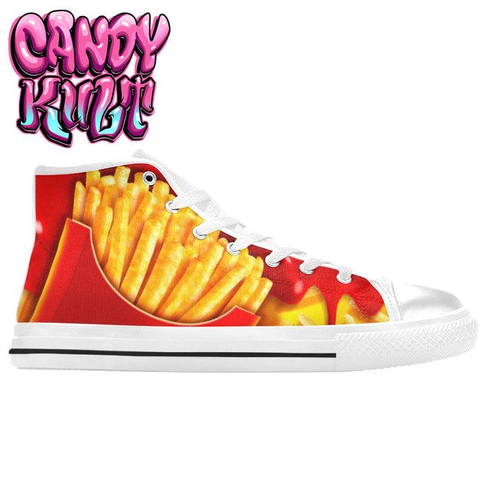 Want Fries With That? White Women's High Top Canvas Shoes - Candy Kult - Candy Cult - Candy Kult Land - Wishbone - Boo Kitty - Panku - Frosti - Toxic Kitten - Hex-Heart - Cult Candy - Cake High Heels - [product_vendor}
