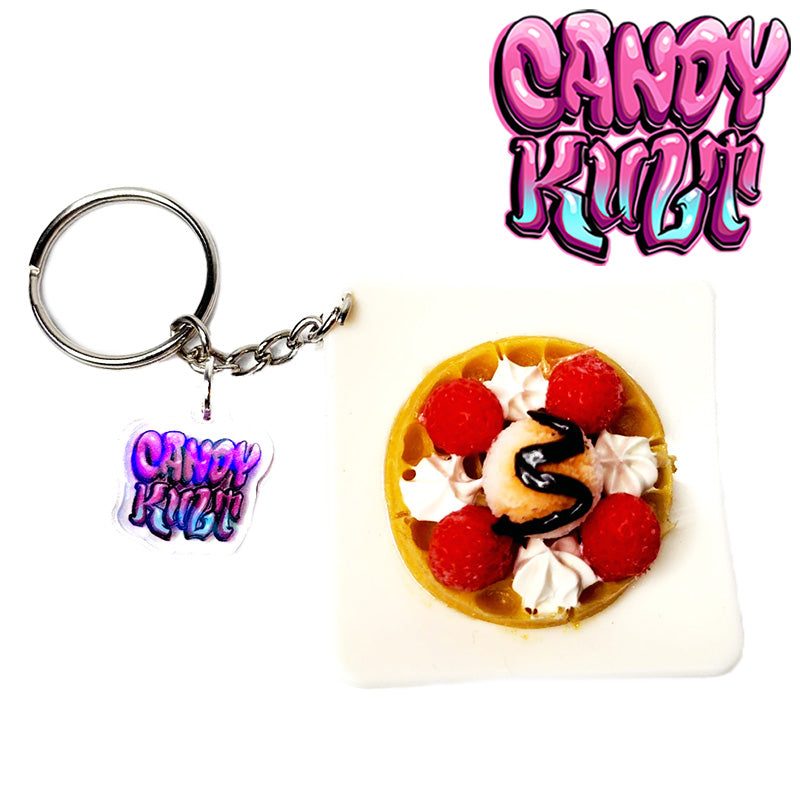 Strawberries & Cream Waffle Candy Kult Key Chain Candy Kult key chain key ring keychain Candy Cult - Candy Kult Land - Wishbone - Boo Kitty - Panku - Frosti - Toxic Kitten - Hex - Heart - Cult Candy - Ca