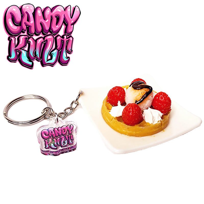 Strawberries & Cream Waffle Candy Kult Key Chain Candy Kult key chain key ring keychain Candy Cult - Candy Kult Land - Wishbone - Boo Kitty - Panku - Frosti - Toxic Kitten - Hex - Heart - Cult Candy - Ca