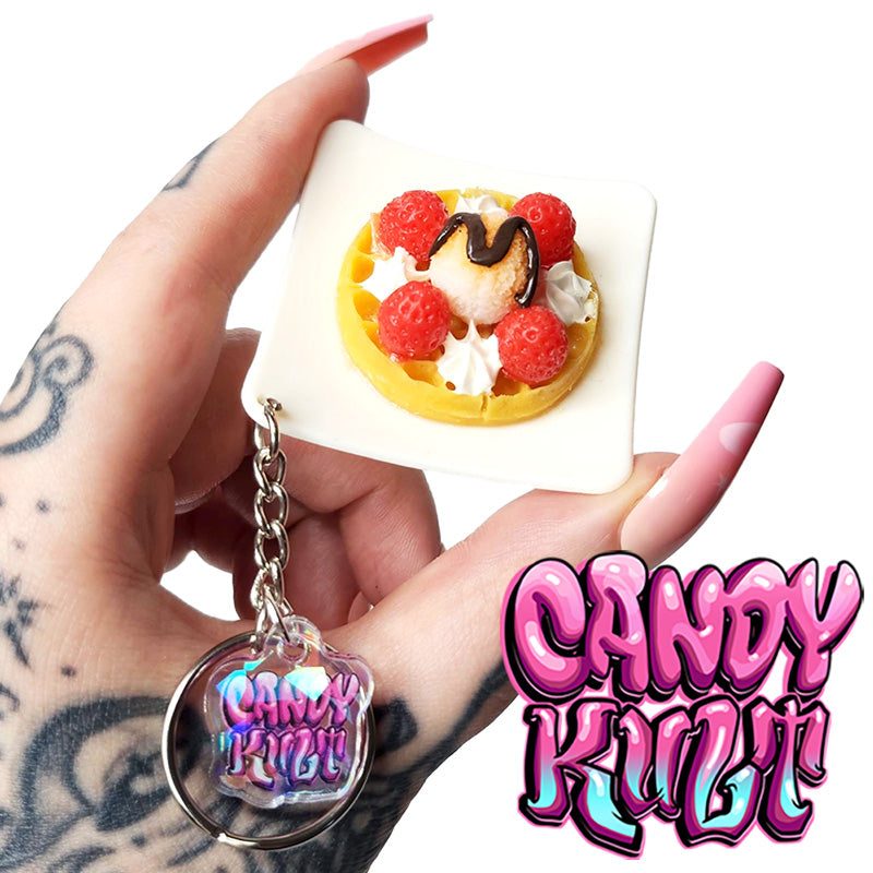 Strawberries & Cream Waffle Candy Kult Key Chain Candy Kult key chain key ring keychain Candy Cult - Candy Kult Land - Wishbone - Boo Kitty - Panku - Frosti - Toxic Kitten - Hex - Heart - Cult Candy - Ca