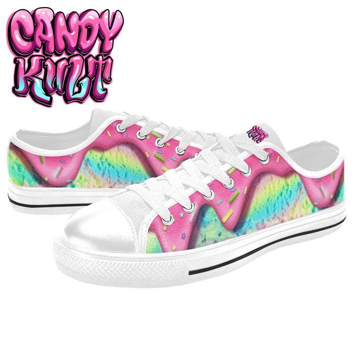 Rainbow Unicorn Ice Cream White Men's Low Canvas Shoes - Candy Kult - Candy Cult - Candy Kult Land - Wishbone - Boo Kitty - Panku - Frosti - Toxic Kitten - Hex-Heart - Cult Candy - Cake High Heels - [product_vendor}
