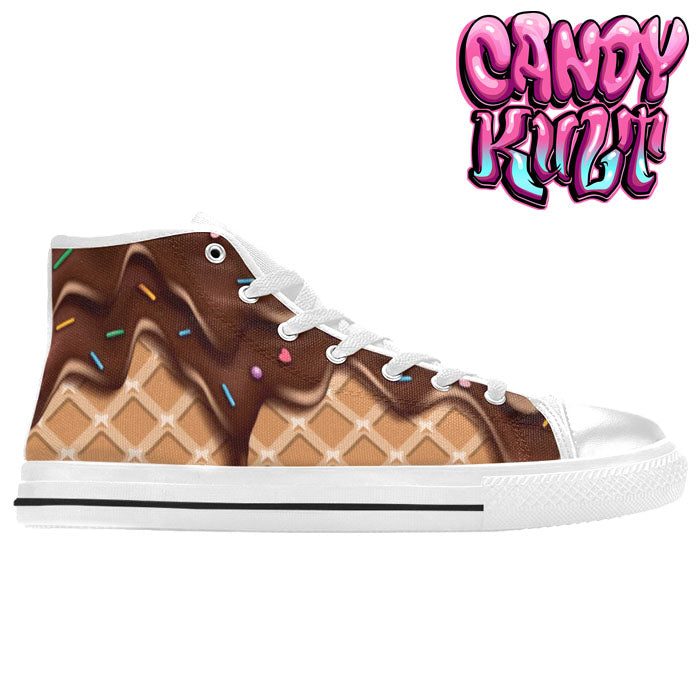 Chocolate Ice Cream White Women's High Top Canvas Shoes - Candy Kult - Candy Cult - Candy Kult Land - Wishbone - Boo Kitty - Panku - Frosti - Toxic Kitten - Hex-Heart - Cult Candy - Cake High Heels - [product_vendor}