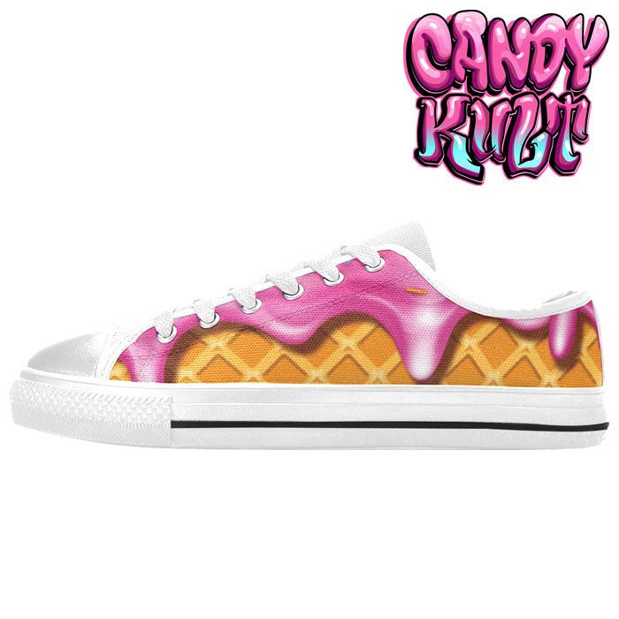 Strawberry Ice Cream White Men's Low Canvas Shoes - Candy Kult - Candy Cult - Candy Kult Land - Wishbone - Boo Kitty - Panku - Frosti - Toxic Kitten - Hex-Heart - Cult Candy - Cake High Heels - [product_vendor}