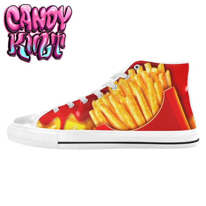 Want Fries With That? White Women's High Top Canvas Shoes - Candy Kult - Candy Cult - Candy Kult Land - Wishbone - Boo Kitty - Panku - Frosti - Toxic Kitten - Hex-Heart - Cult Candy - Cake High Heels - [product_vendor}