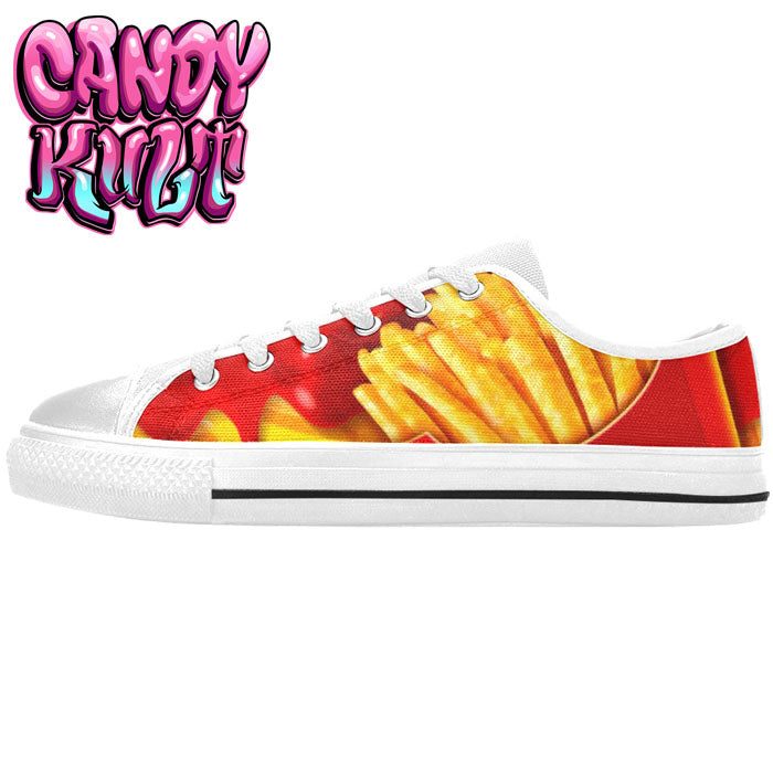 Want Fries With That? White Men's Low Canvas Shoes - Candy Kult - Candy Cult - Candy Kult Land - Wishbone - Boo Kitty - Panku - Frosti - Toxic Kitten - Hex-Heart - Cult Candy - Cake High Heels - [product_vendor}