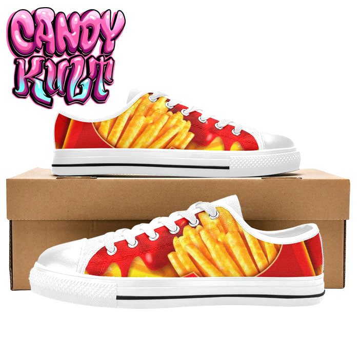 Want Fries With That? White Men's Low Canvas Shoes - Candy Kult - Candy Cult - Candy Kult Land - Wishbone - Boo Kitty - Panku - Frosti - Toxic Kitten - Hex-Heart - Cult Candy - Cake High Heels - [product_vendor}