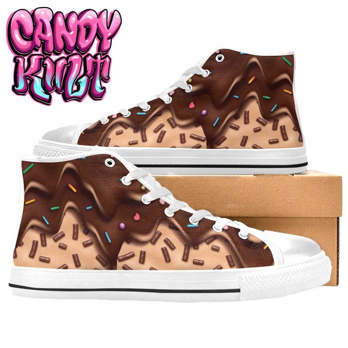 Sprinkles Please Chocolate White Women's High Top Canvas Shoes - Candy Kult - Candy Cult - Candy Kult Land - Wishbone - Boo Kitty - Panku - Frosti - Toxic Kitten - Hex-Heart - Cult Candy - Cake High Heels - [product_vendor}