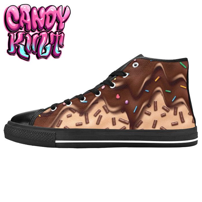 Sprinkles Please Chocolate Men’s High Top Canvas Shoes - Candy Kult - Candy Cult - Candy Kult Land - Wishbone - Boo Kitty - Panku - Frosti - Toxic Kitten - Hex-Heart - Cult Candy - Cake High Heels - [product_vendor}