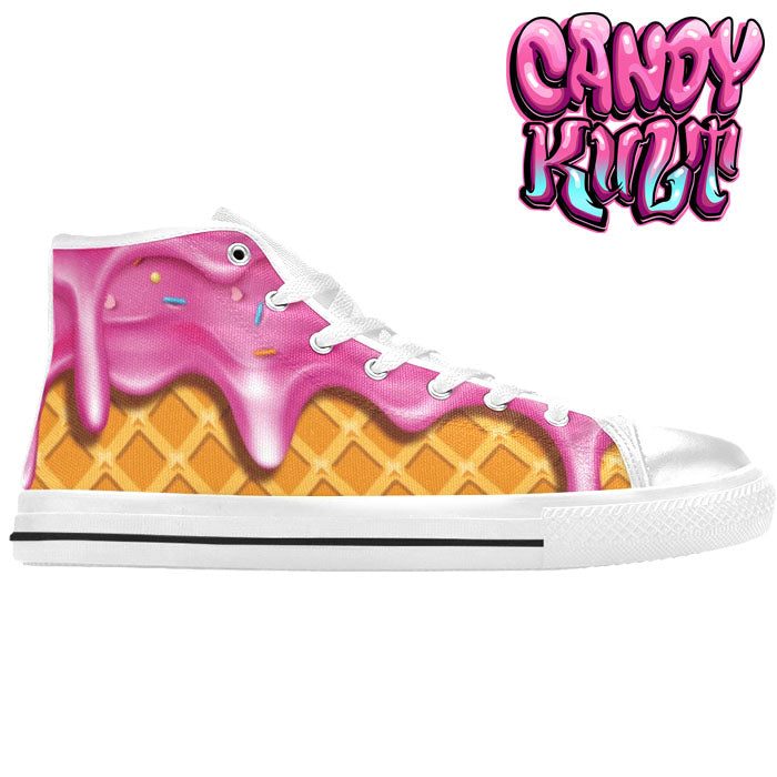 Strawberry Ice Cream White Men’s High Top Canvas Shoes - Candy Kult - Candy Cult - Candy Kult Land - Wishbone - Boo Kitty - Panku - Frosti - Toxic Kitten - Hex-Heart - Cult Candy - Cake High Heels - [product_vendor}