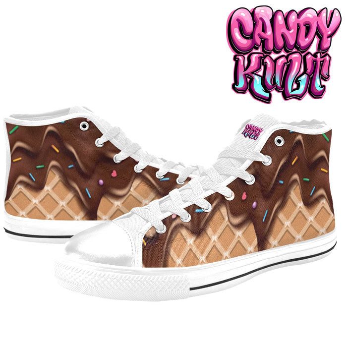 Chocolate Ice Cream White Women's High Top Canvas Shoes - Candy Kult - Candy Cult - Candy Kult Land - Wishbone - Boo Kitty - Panku - Frosti - Toxic Kitten - Hex-Heart - Cult Candy - Cake High Heels - [product_vendor}