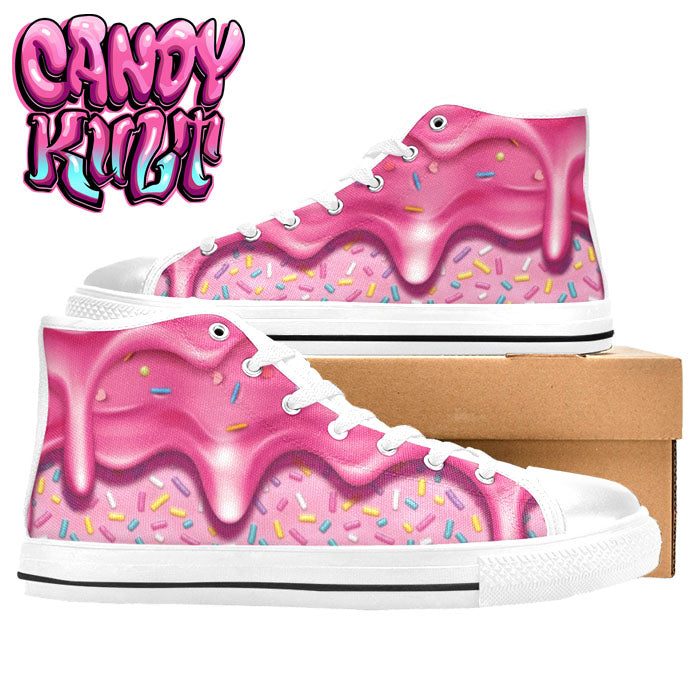 Sprinkles Please Strawberry White Men’s High Top Canvas Shoes - Candy Kult - Candy Cult - Candy Kult Land - Wishbone - Boo Kitty - Panku - Frosti - Toxic Kitten - Hex-Heart - Cult Candy - Cake High Heels - [product_vendor}