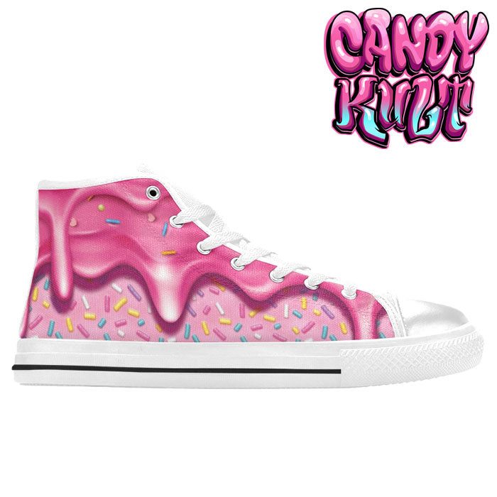 Sprinkles Please Strawberry White Men’s High Top Canvas Shoes - Candy Kult - Candy Cult - Candy Kult Land - Wishbone - Boo Kitty - Panku - Frosti - Toxic Kitten - Hex-Heart - Cult Candy - Cake High Heels - [product_vendor}