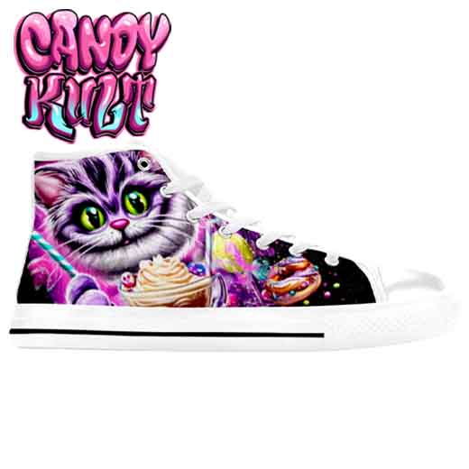 Cheshire Cat Tea Party White Women's High Top Canvas Shoes - Candy Kult - Candy Cult - Candy Kult Land - Wishbone - Boo Kitty - Panku - Frosti - Toxic Kitten - Hex-Heart - Cult Candy - Cake High Heels - [product_vendor}