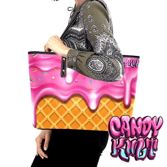Strawberry Ice Cream Candy Kult Large Tote Bag - Candy Kult - Candy Cult - Candy Kult Land - Wishbone - Boo Kitty - Panku - Frosti - Toxic Kitten - Hex-Heart - Cult Candy - Cake High Heels - [product_vendor}