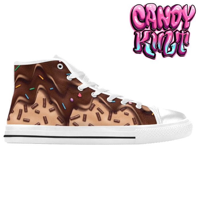 Sprinkles Please Chocolate White Women's High Top Canvas Shoes - Candy Kult - Candy Cult - Candy Kult Land - Wishbone - Boo Kitty - Panku - Frosti - Toxic Kitten - Hex-Heart - Cult Candy - Cake High Heels - [product_vendor}