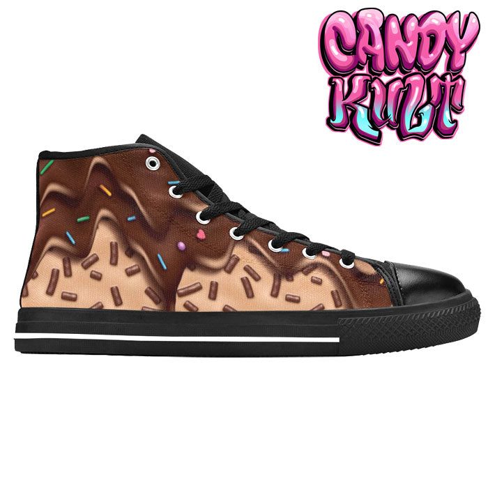 Sprinkles Please Chocolate Men’s High Top Canvas Shoes - Candy Kult - Candy Cult - Candy Kult Land - Wishbone - Boo Kitty - Panku - Frosti - Toxic Kitten - Hex-Heart - Cult Candy - Cake High Heels - [product_vendor}
