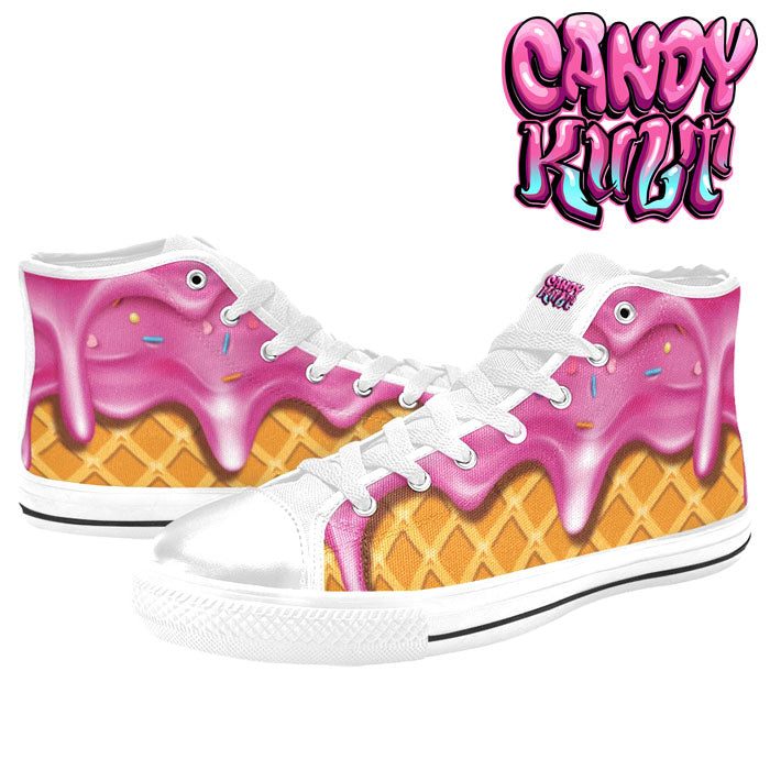 Strawberry Ice Cream White Men’s High Top Canvas Shoes - Candy Kult - Candy Cult - Candy Kult Land - Wishbone - Boo Kitty - Panku - Frosti - Toxic Kitten - Hex-Heart - Cult Candy - Cake High Heels - [product_vendor}