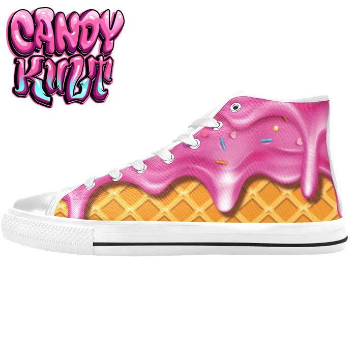 Strawberry Ice Cream White Women's High Top Canvas Shoes - Candy Kult - Candy Cult - Candy Kult Land - Wishbone - Boo Kitty - Panku - Frosti - Toxic Kitten - Hex-Heart - Cult Candy - Cake High Heels - [product_vendor}
